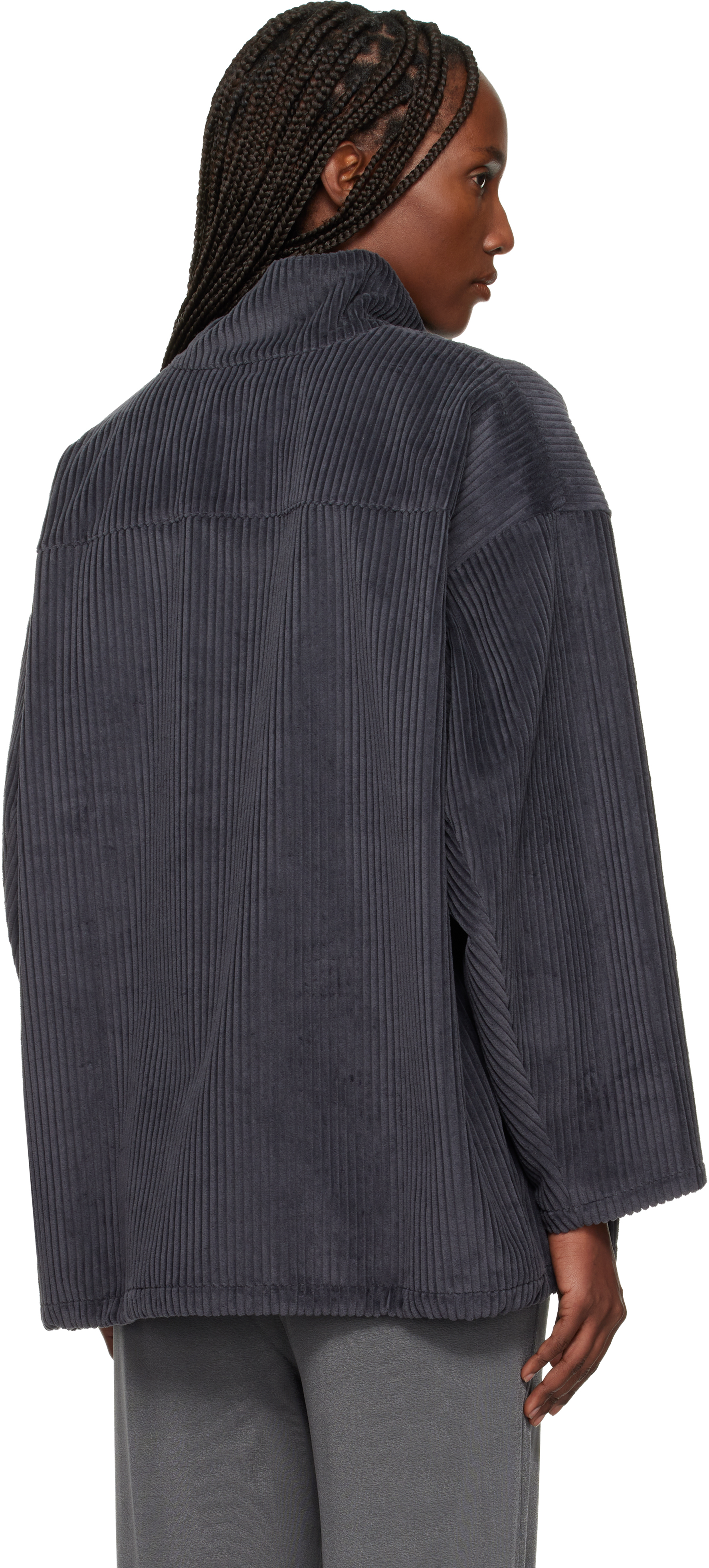 Gray Wide Cotton Corduroy Vareuse Turtleneck