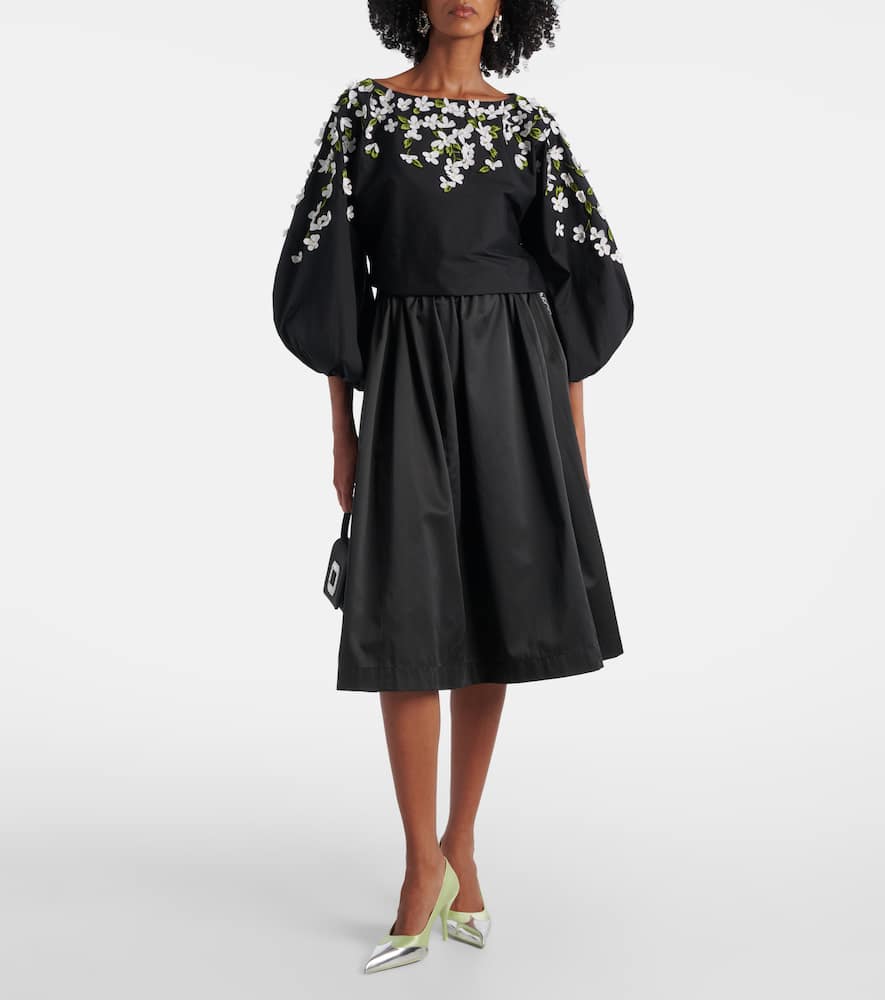 Floral-appliqué cotton-blend top