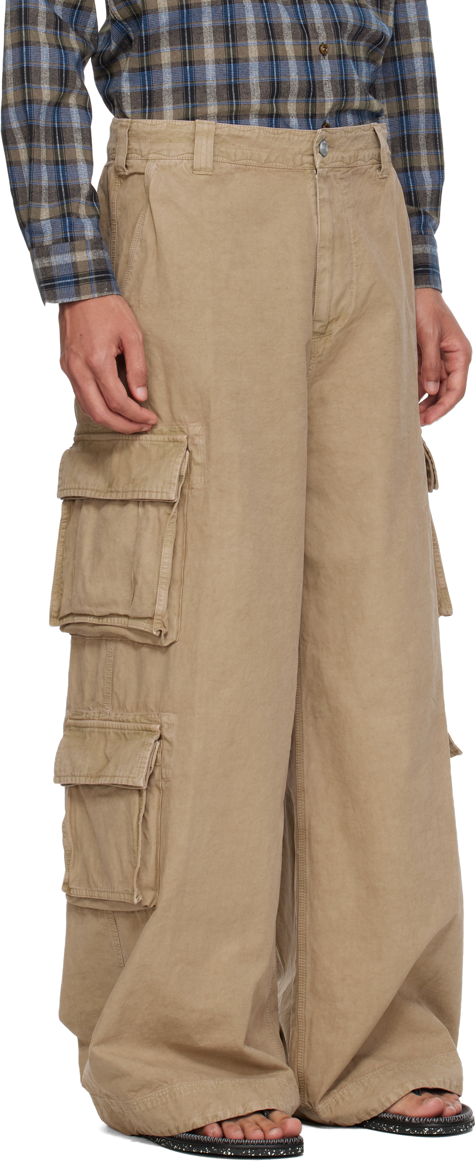 Beige Logo Patch Cargo Pants