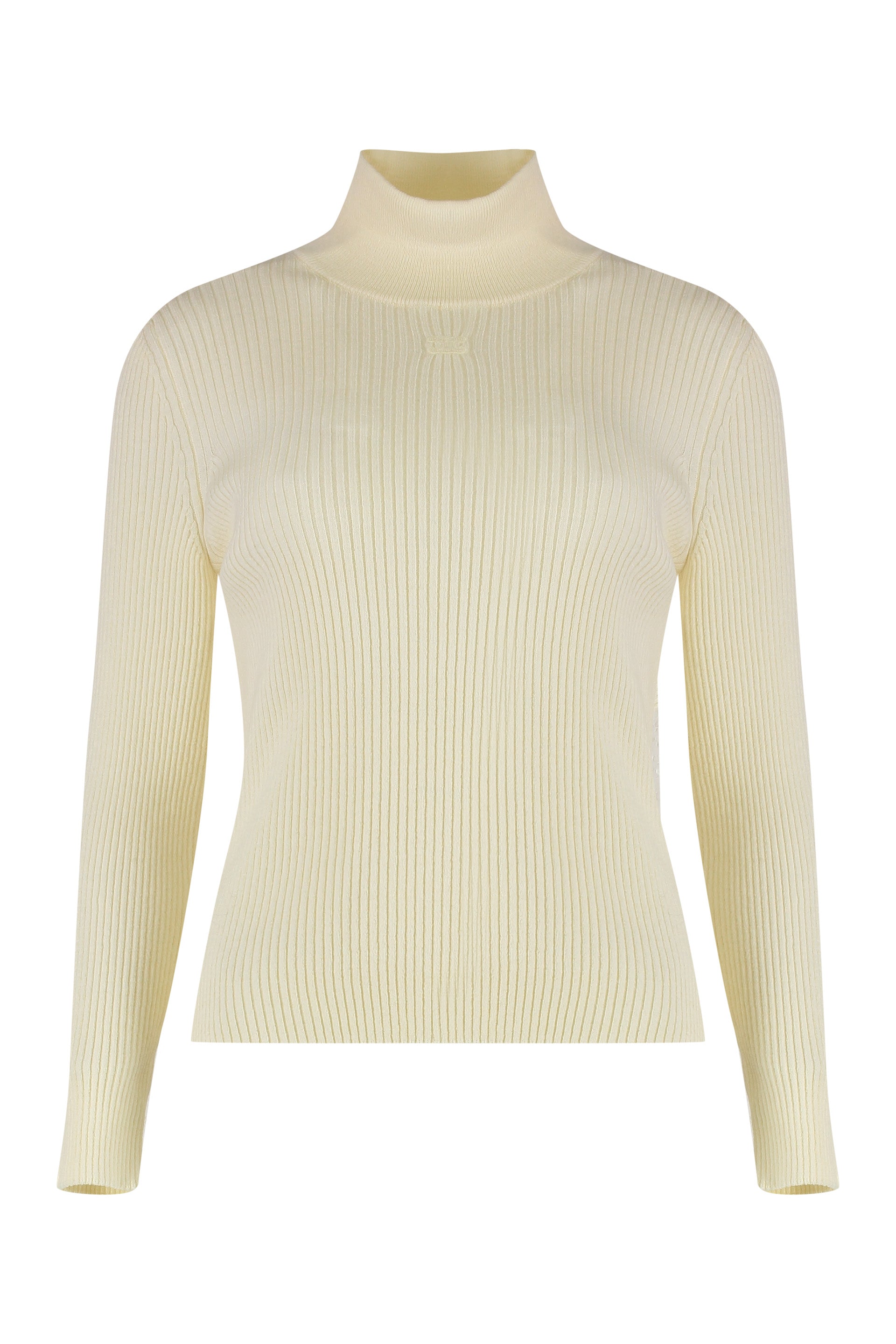 Ribbed Wool Turtleneck Sweater — White