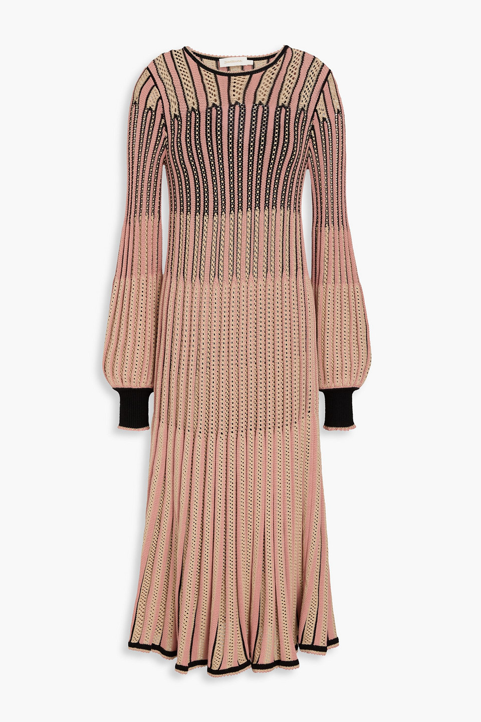 Striped pointelle-knit cotton-blend midi dress