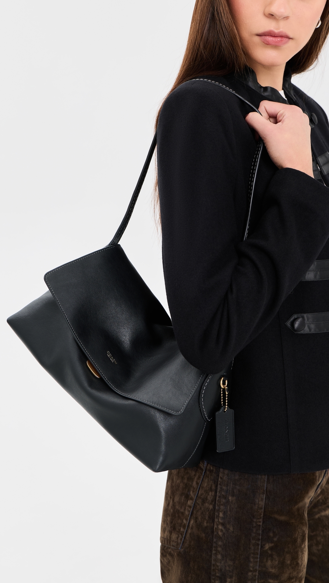 Natural Grain Leather Chelsea Shoulder Bag Black One Size