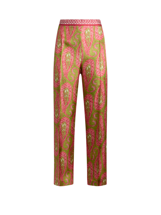 Bootcut Trousers With Placed Paisley Foliage Print