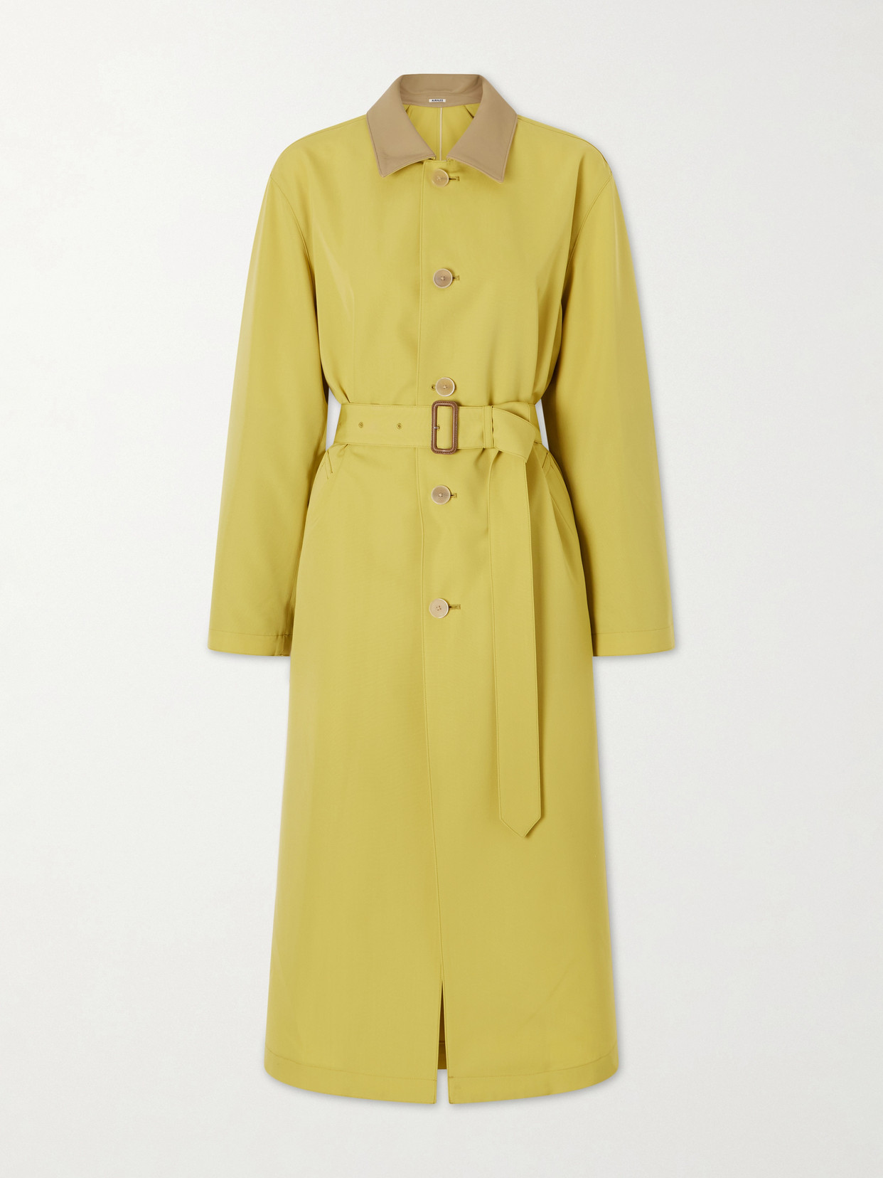 Belted Wool-canvas Trench Coat - Yellow