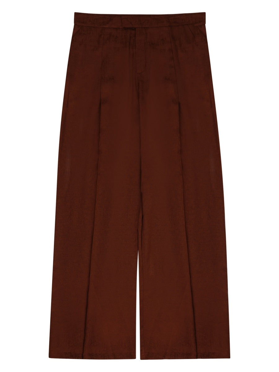 Wide-Leg Brown Trousers with High Waist and Tailored Finish