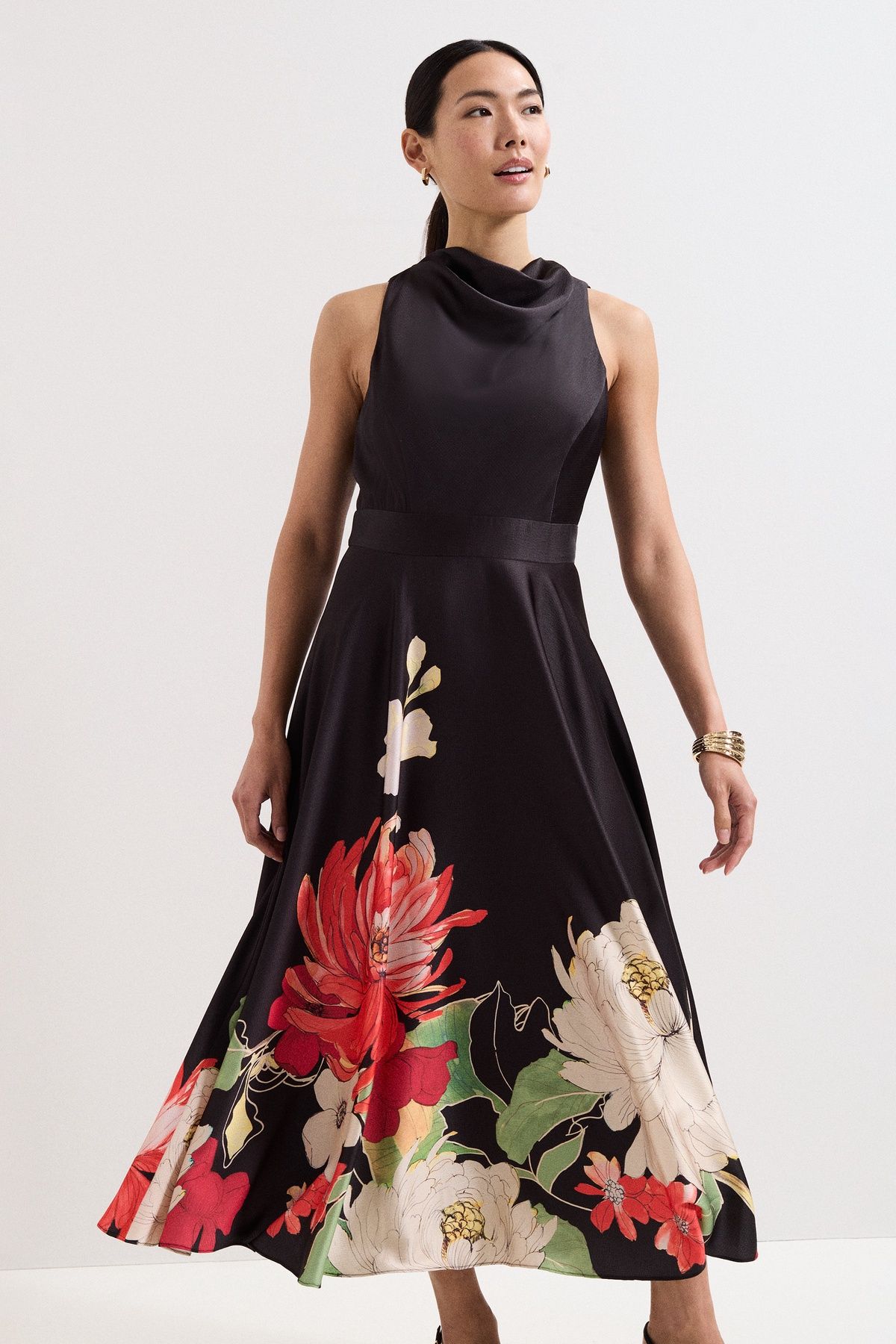 Phase Eight Women's Satin Printed Midi Dress in Cerise