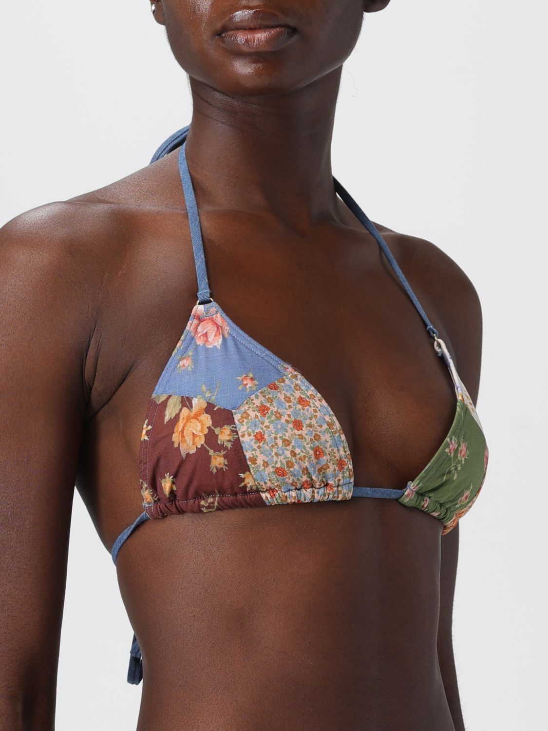 Patchwork-print bikini set - Blue