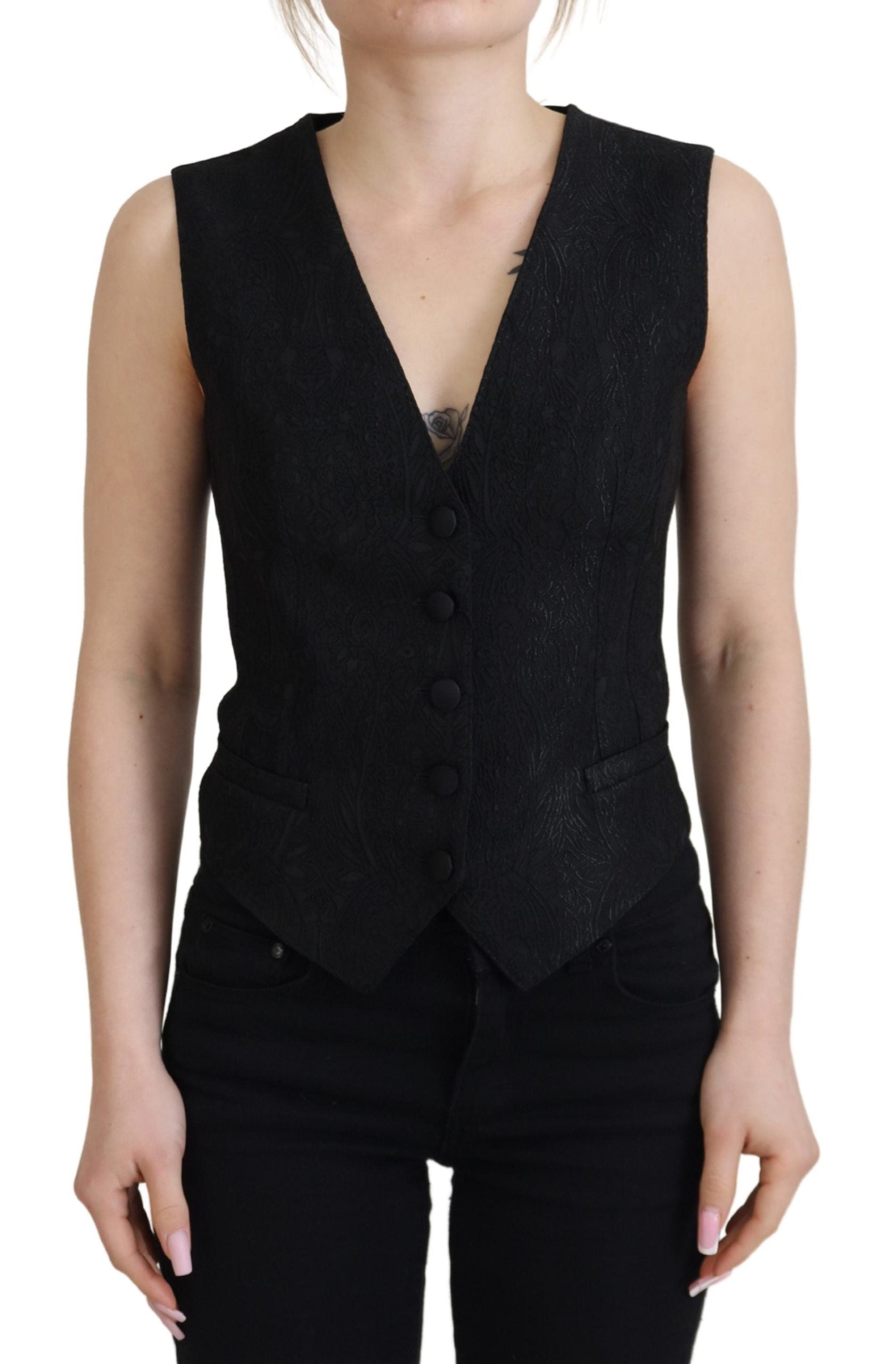 Brocade Virgin Wool Vest — Black
