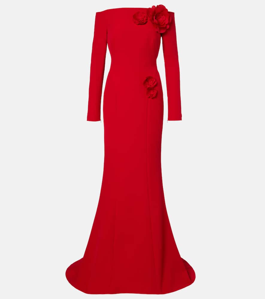 Rory floral-appliqué crêpe gown
