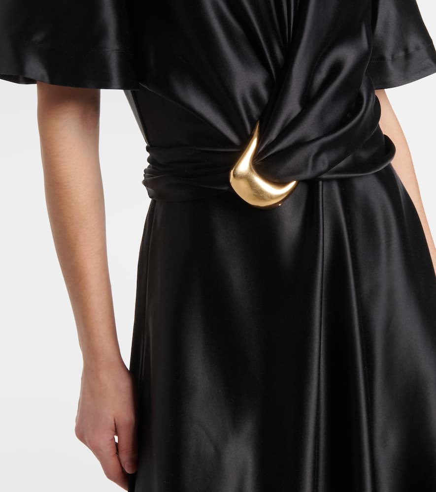 Honey belted silk satin midi dress