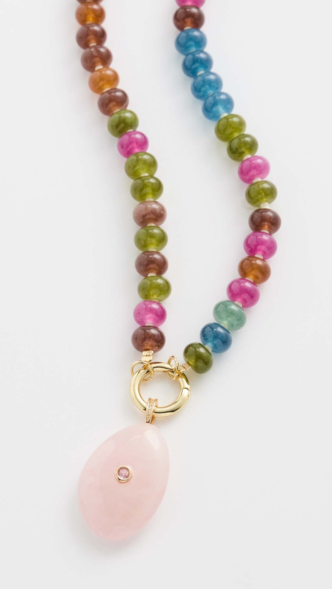 Beaded Natural Stone Drop Necklace Multicolor One Size