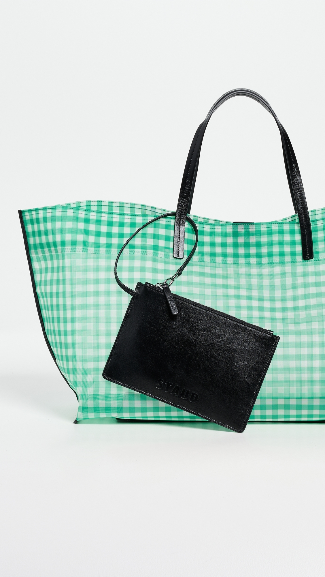 STAUD Christos Large Mesh Tote Jade Gingham One Size