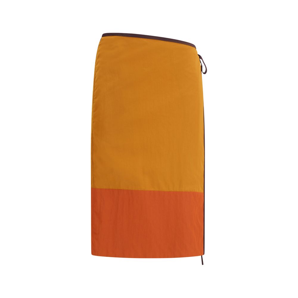 Colour-Block Nylon Skirt — Orange
