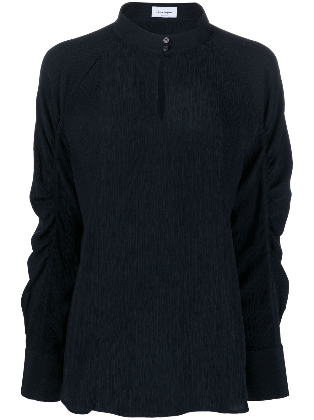 Keyhole-neck longsleeved silk blouse - Blue