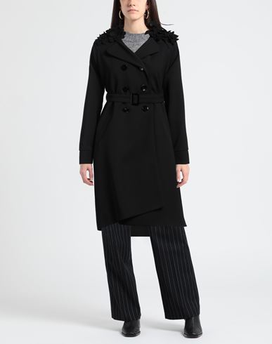Woman Overcoat & Trench Coat Black Size 4 Viscose, Virgin Wool, Metal