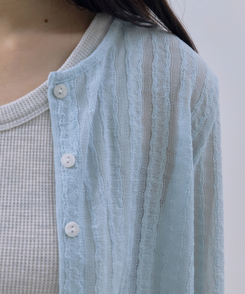 Feather Lace Round Cardigan Light Blue