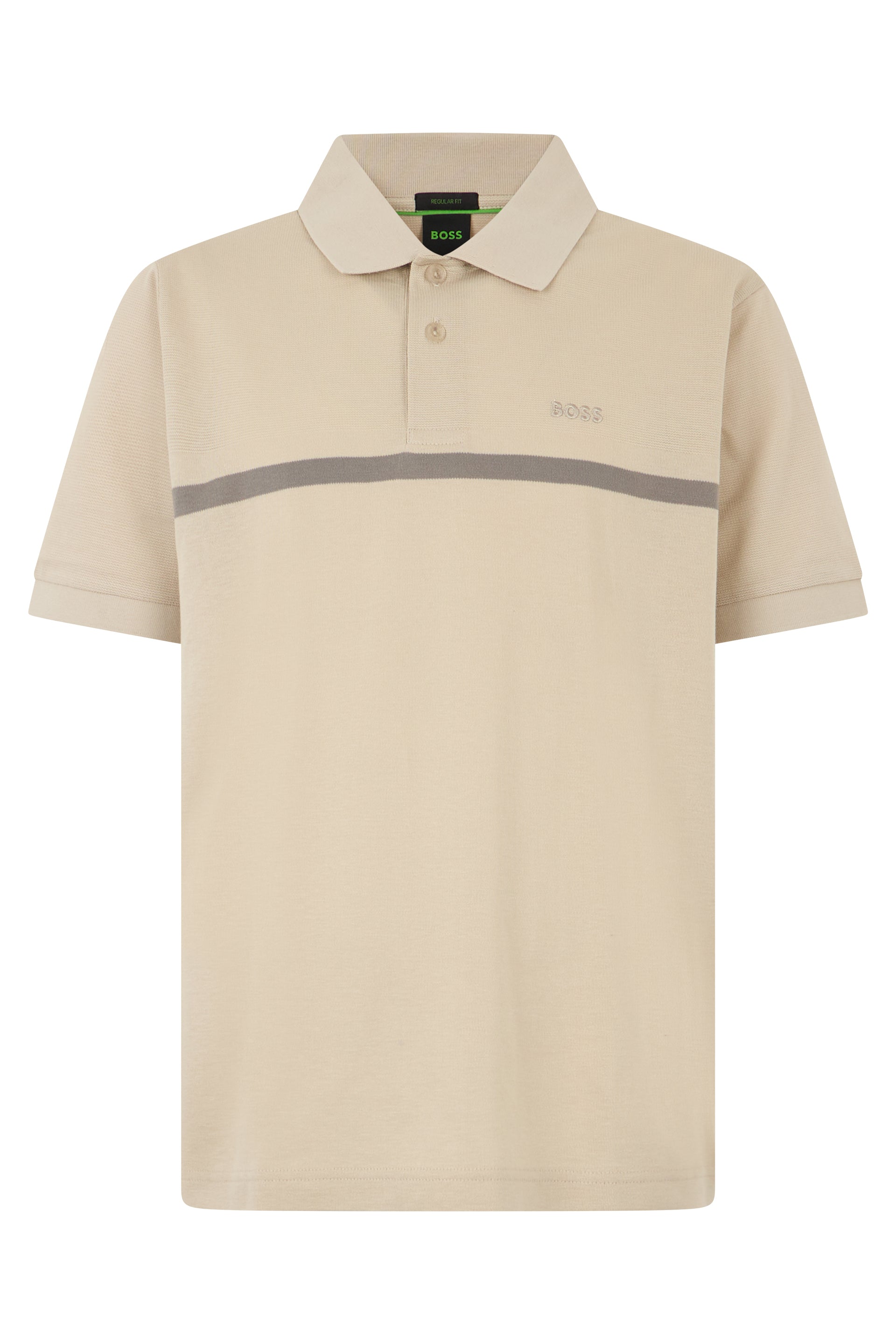 Contrasting Chest Band Cotton Polo Shirt — Beige