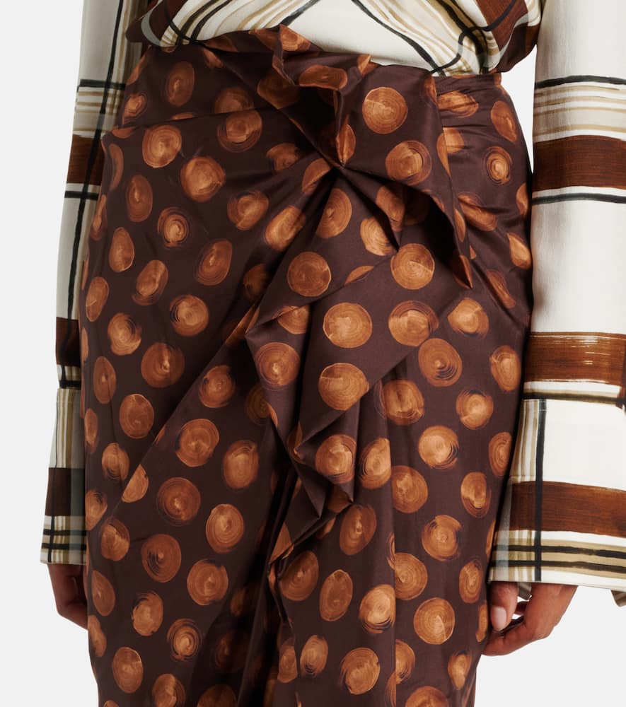 Polka-dot gathered silk maxi skirt