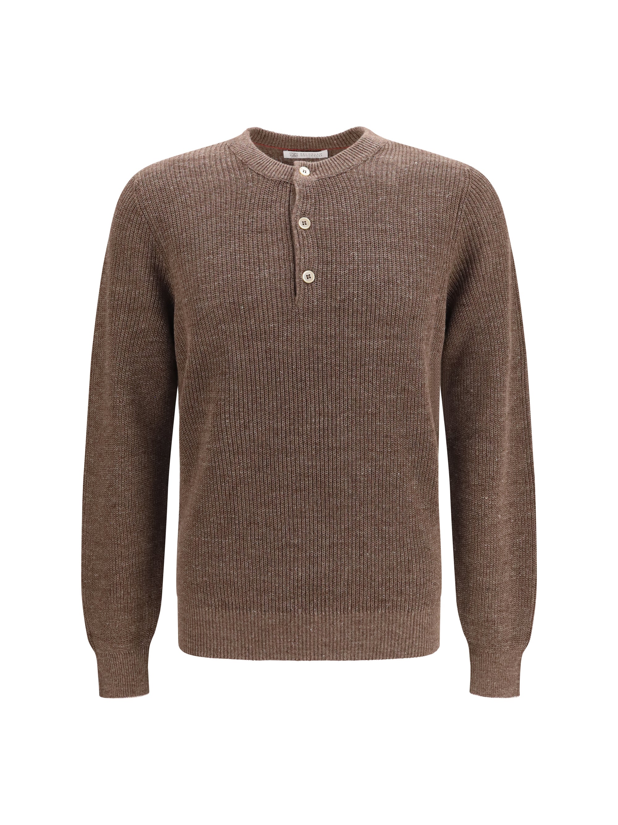 Cotton and Linen Henley Sweater — Brown