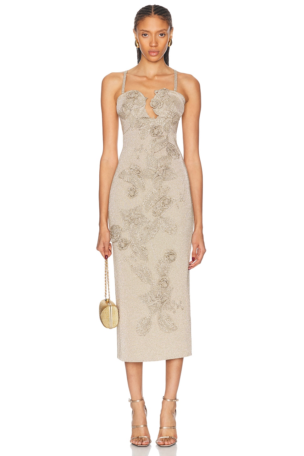 Cult Gaia Soraiya Knit Dress in Fog Shimmer - Metallic Neutral. L also in
