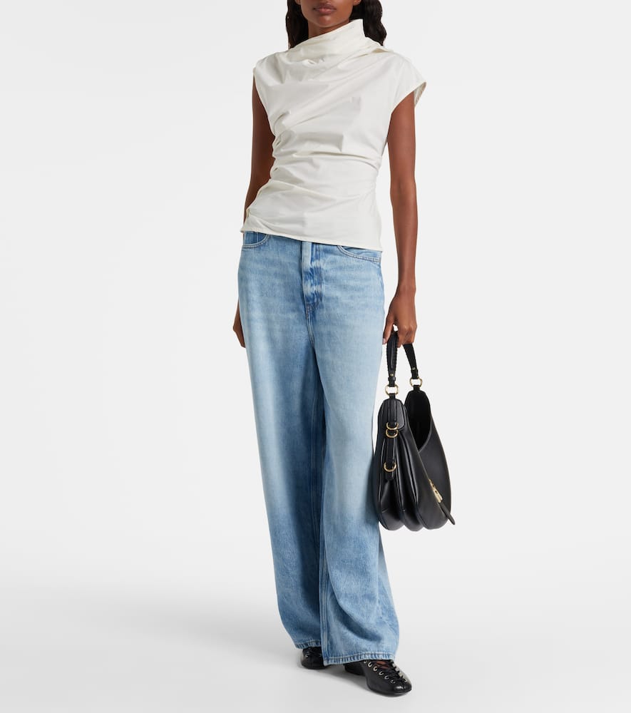 Ruched cotton-blend top