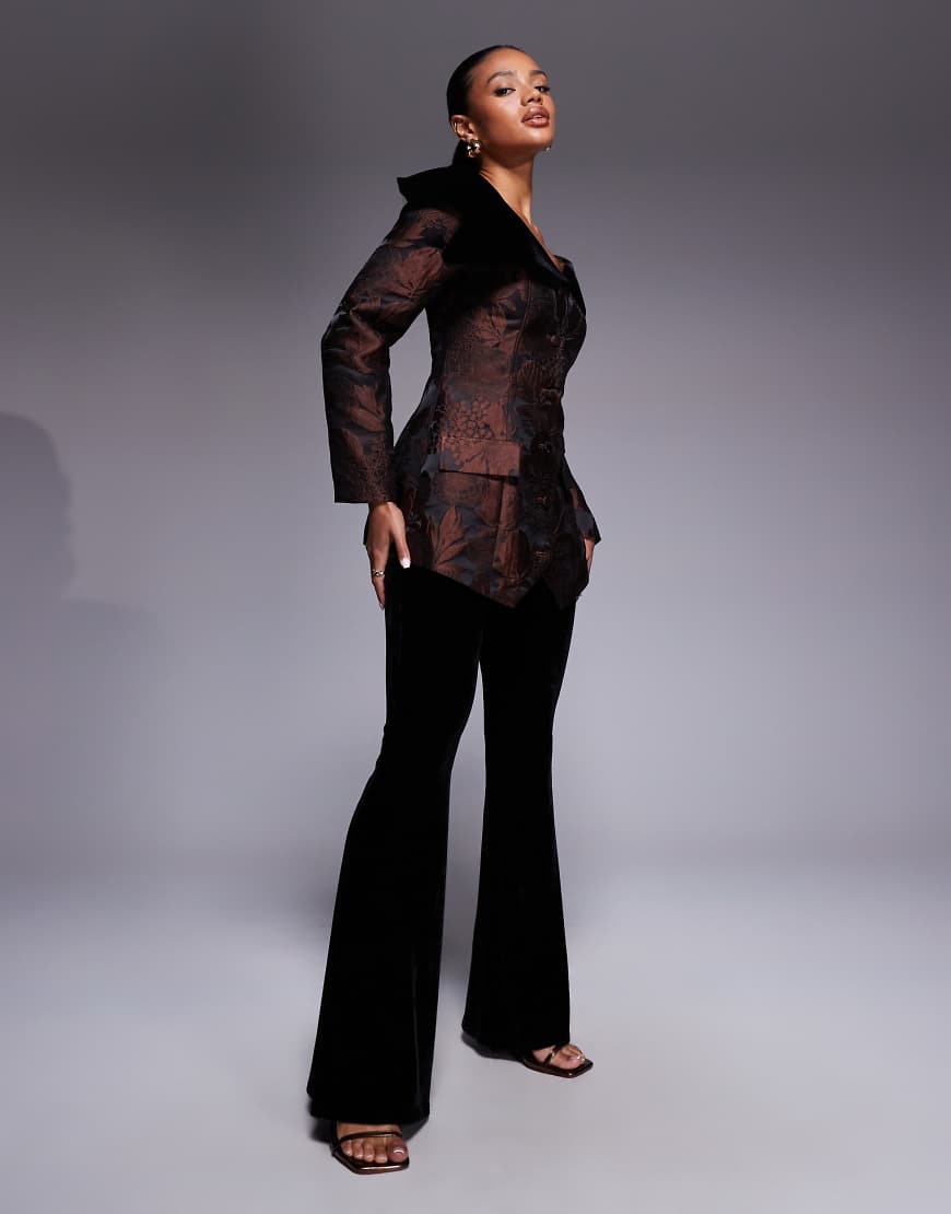 Velvet flare pants in black - part of a set-Brown