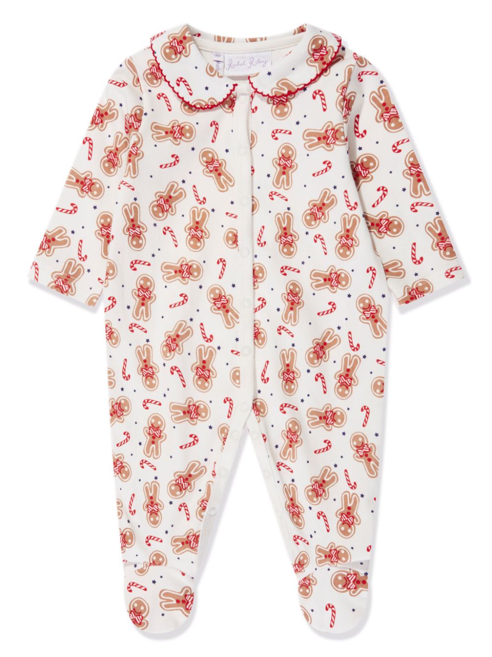 Gingerbread-print cotton babygrow - White