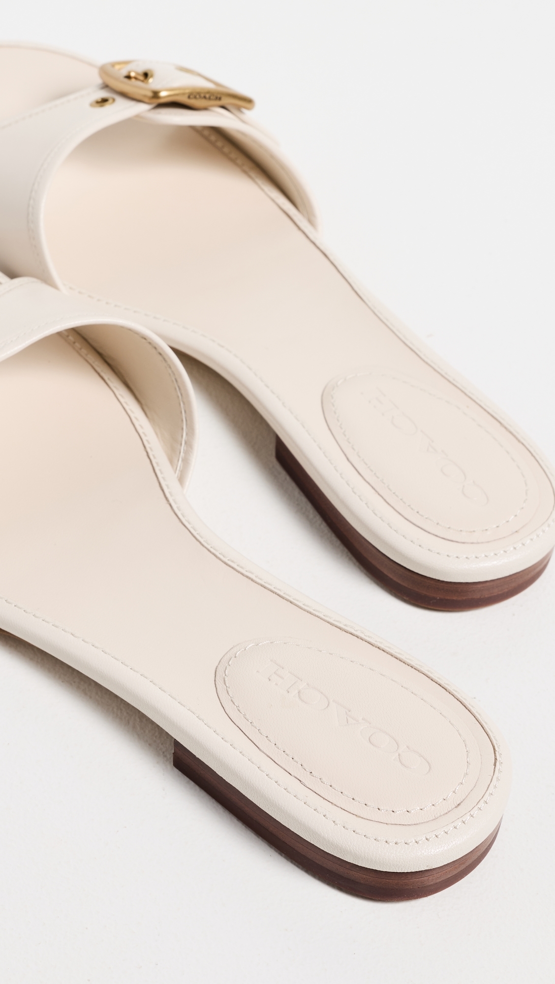 Margot Leather Flat Sandals Chalk