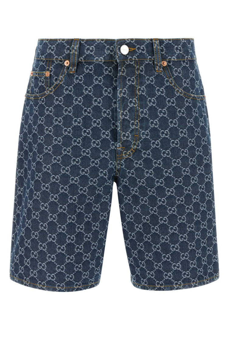 Embroidered Denim Bermuda Shorts