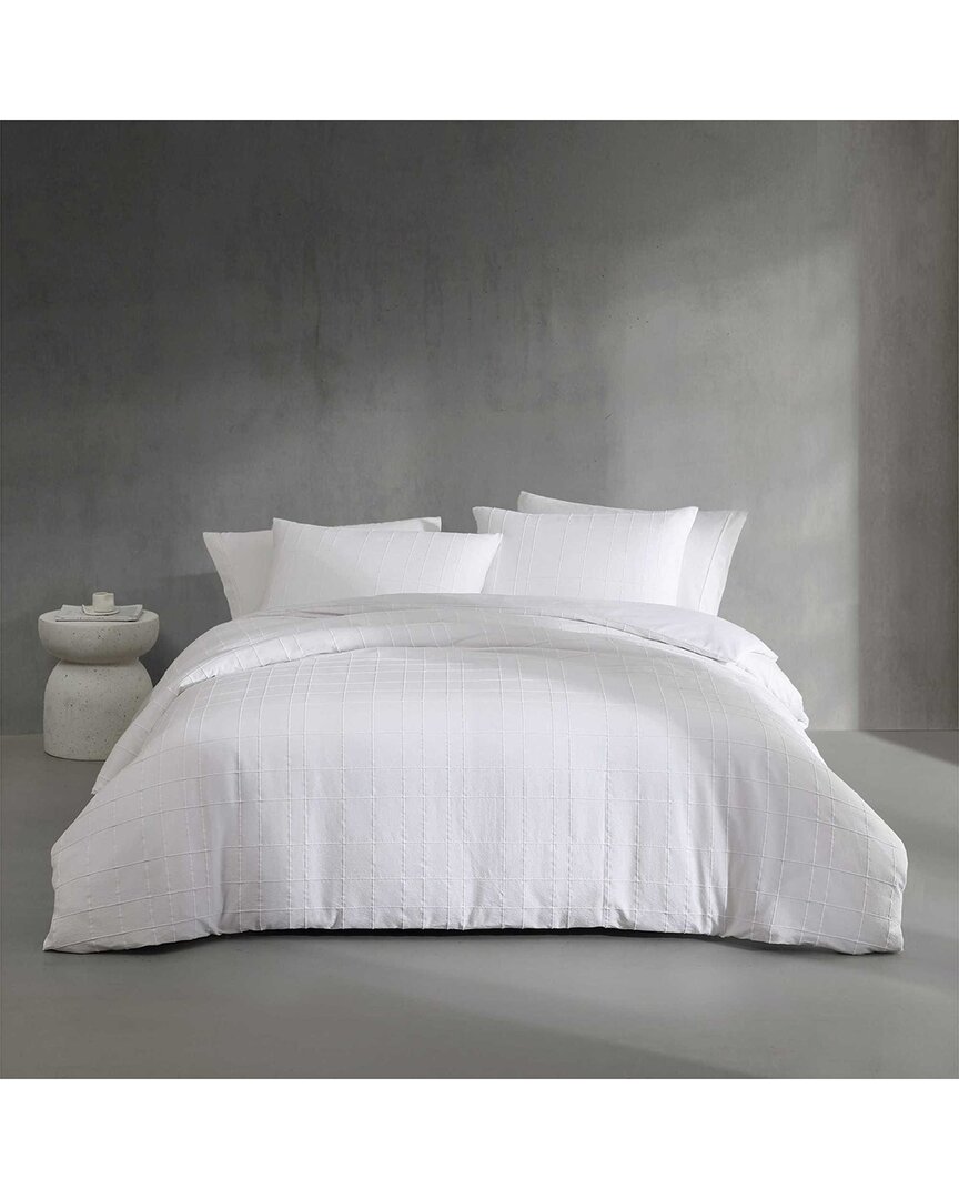 Puckered Grid Solid Cotton Blend Duvet Set