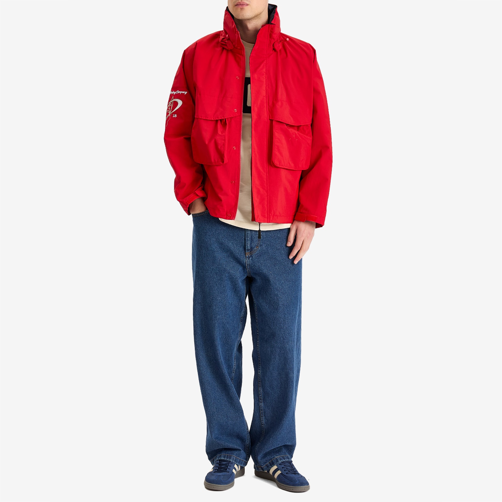 Pop Trading Company Men's Nautical Jacket in Haute Red/Navy