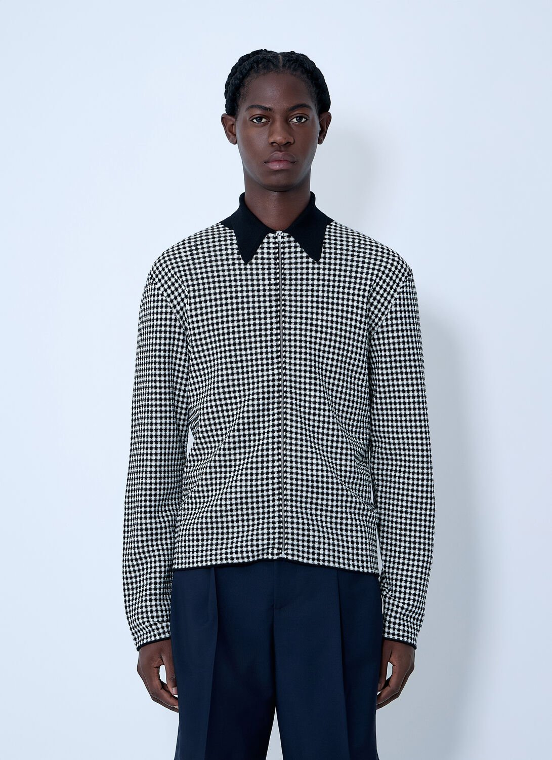 Houndstooth Zip-up Shirt - Man Polo Shirts Grey It