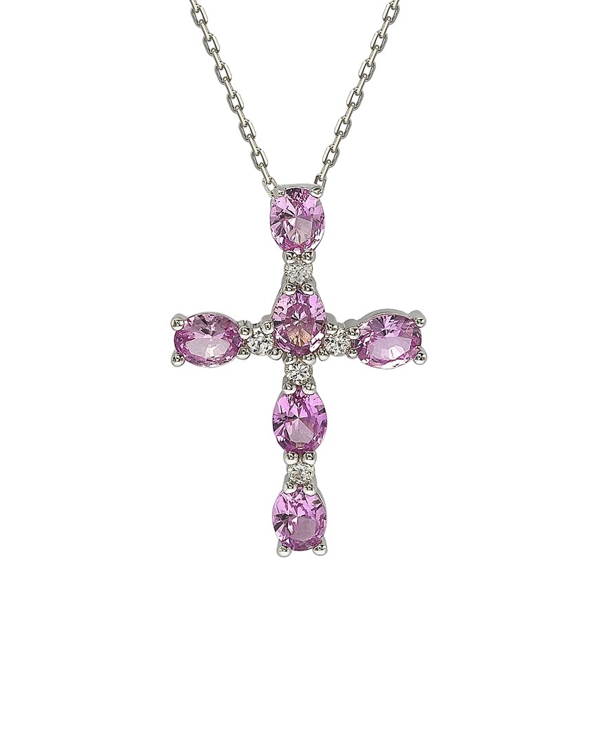 Silver 0.02 Ct. Tw. Diamond & Sapphire Pendant Necklace