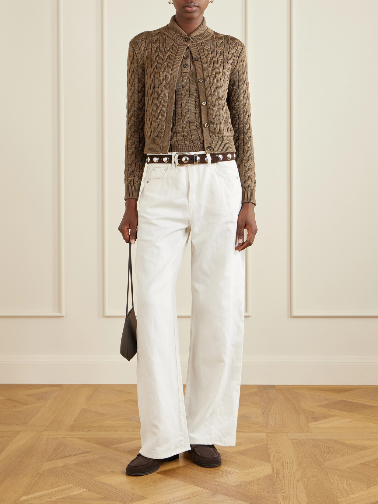 Cable-knit Halterneck Stretch-silk Polo - Brown