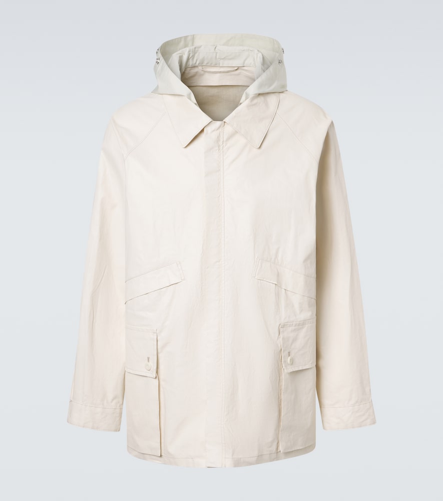 Hooded coated linen-blend raincoat