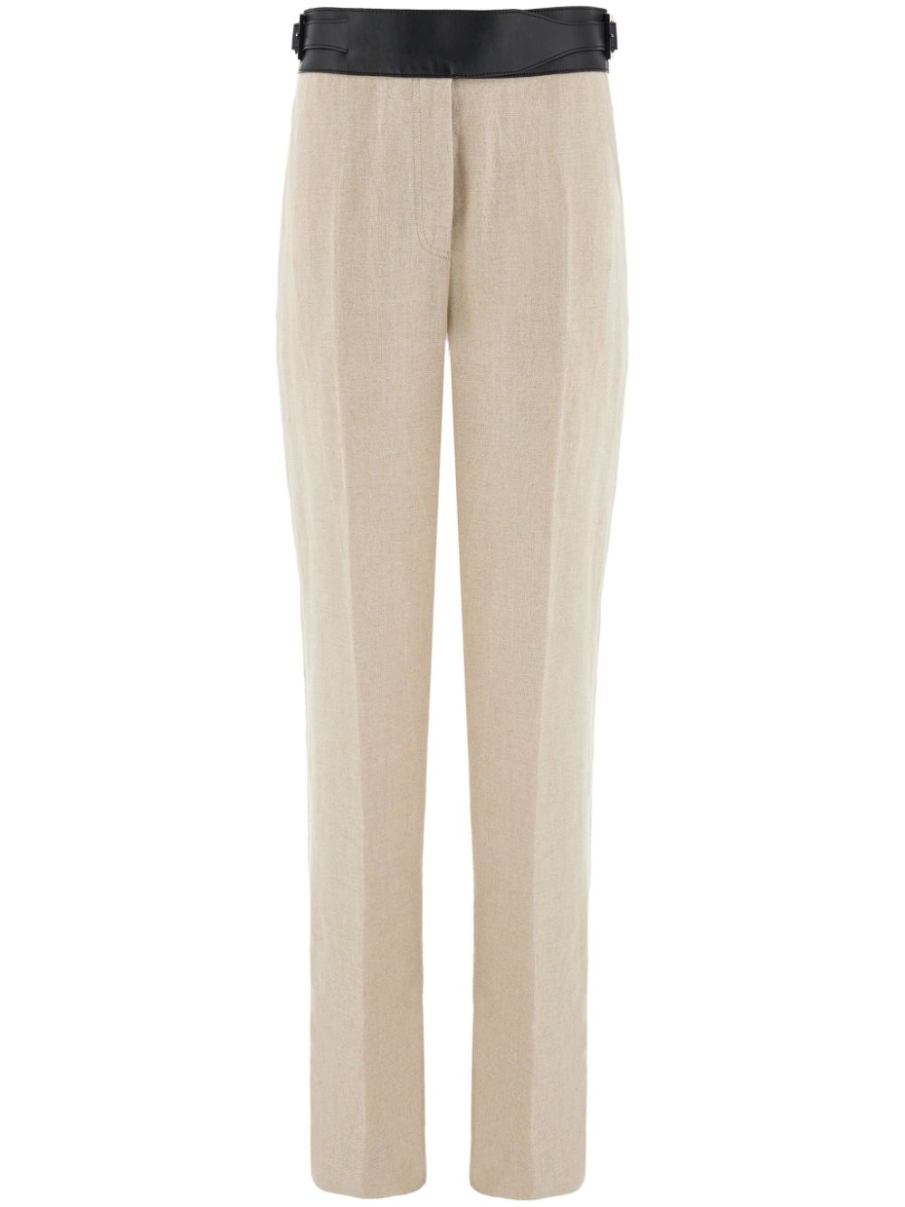 Contrast-belt tailored linen trousers - Neutrals