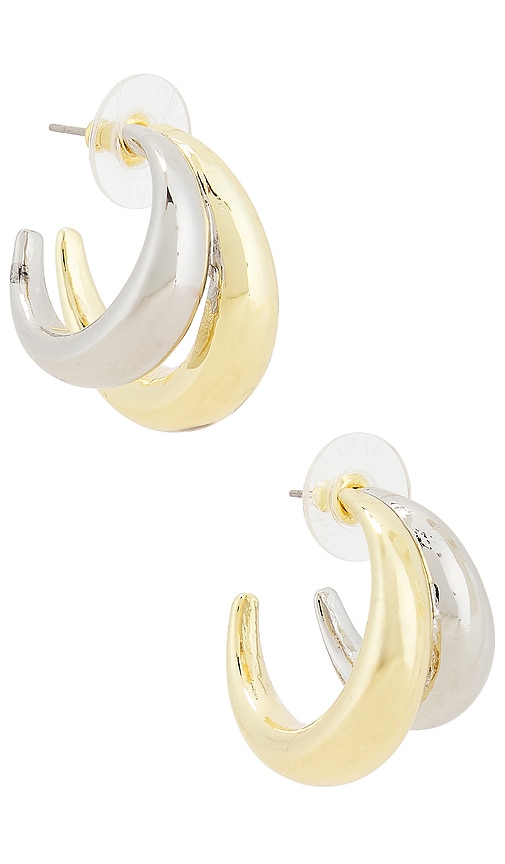 BaubleBar Mixed Metal Double Hoop Earrings in Metallic Gold,Red