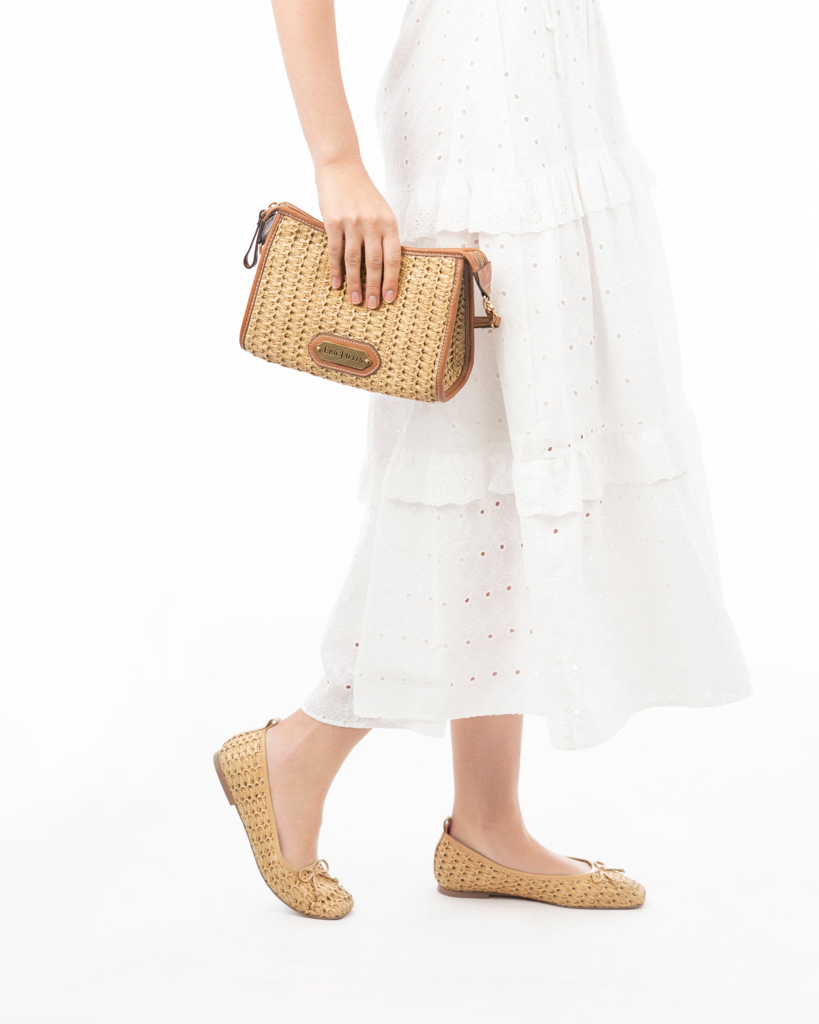 Lil Zippy Women's Small Zip Pouch with Crochet Raffia and Leather Trim for Women