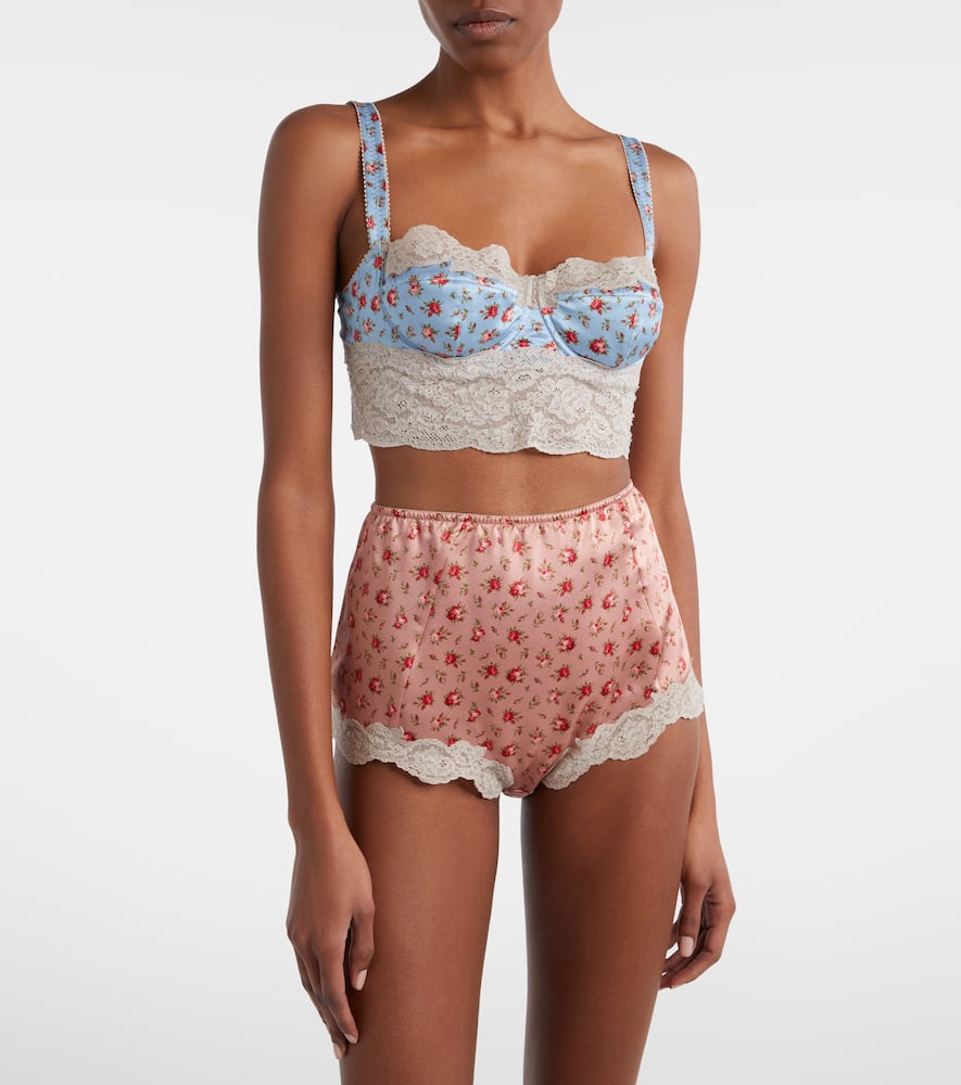 Floral silk and cotton-blend briefs