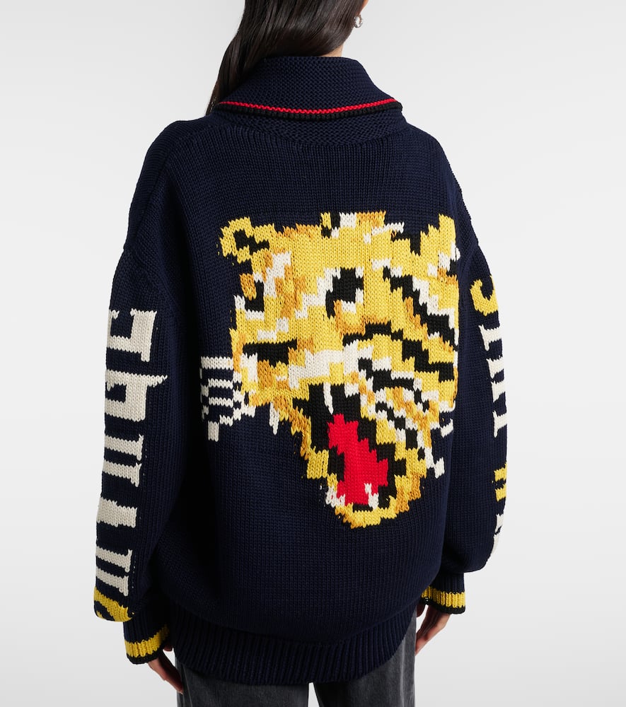 Intarsia cotton zip-up cardigan