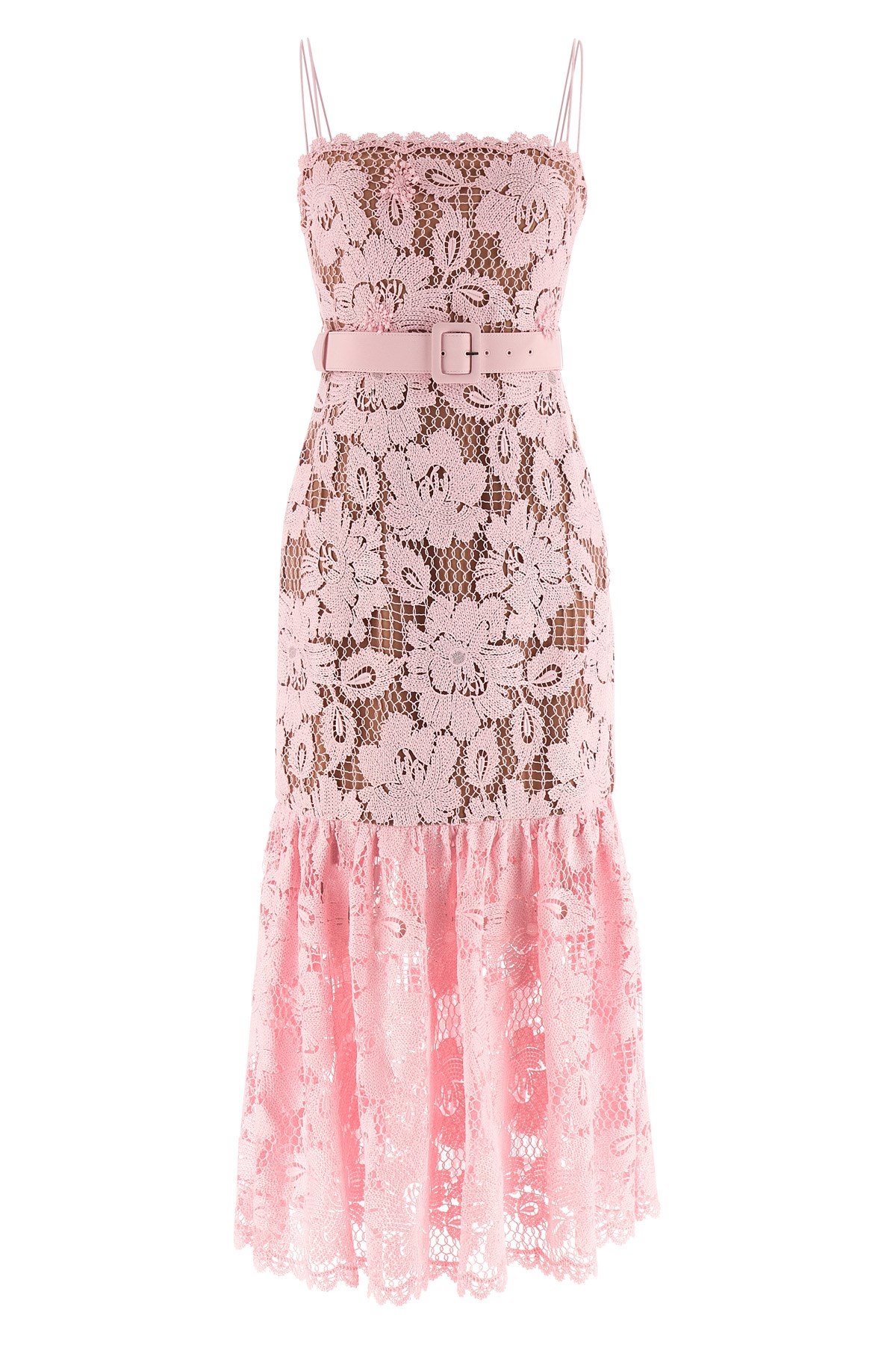 'Pink Crochet Lace Midi' Dress
