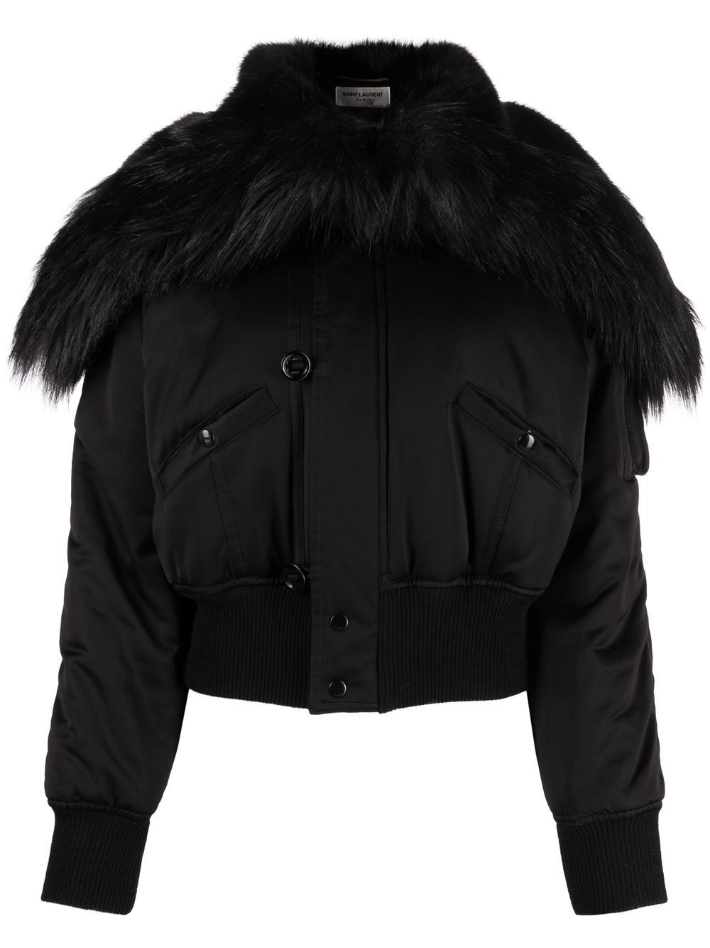Faux-fur trimmed cropped bomber jacket - Black