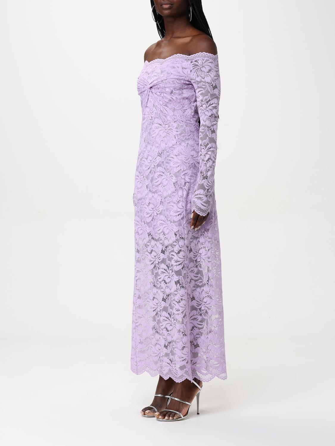 Bardot-neckline lace maxi dress - Purple