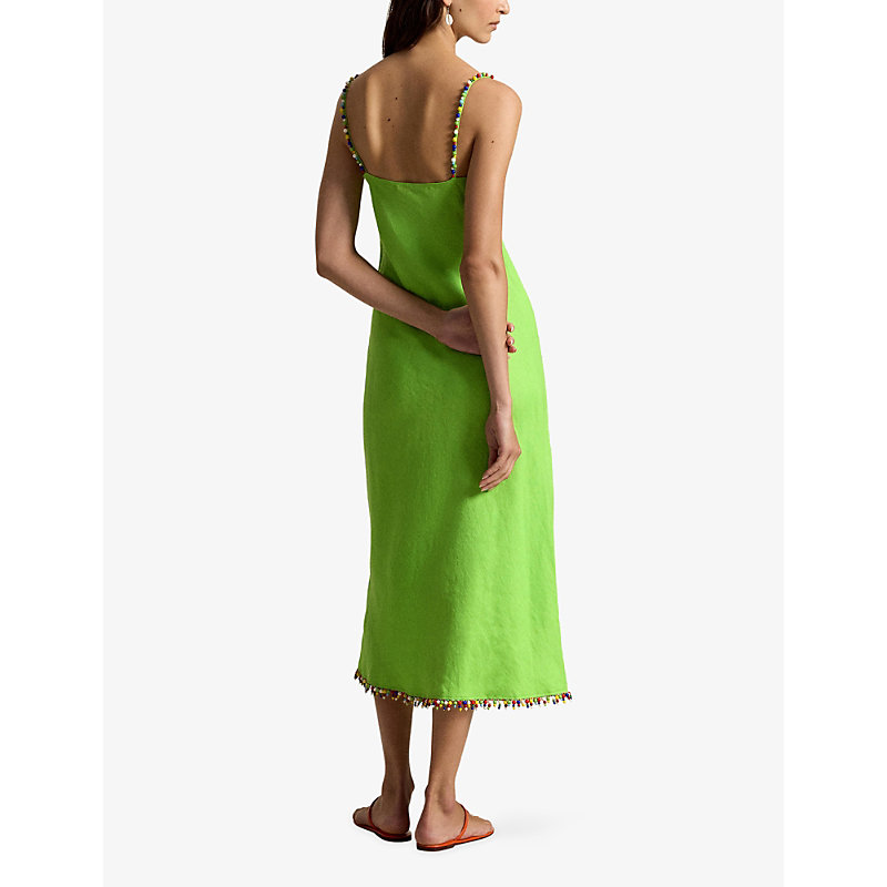Womens Beaded-Trim Linen Slip Dress