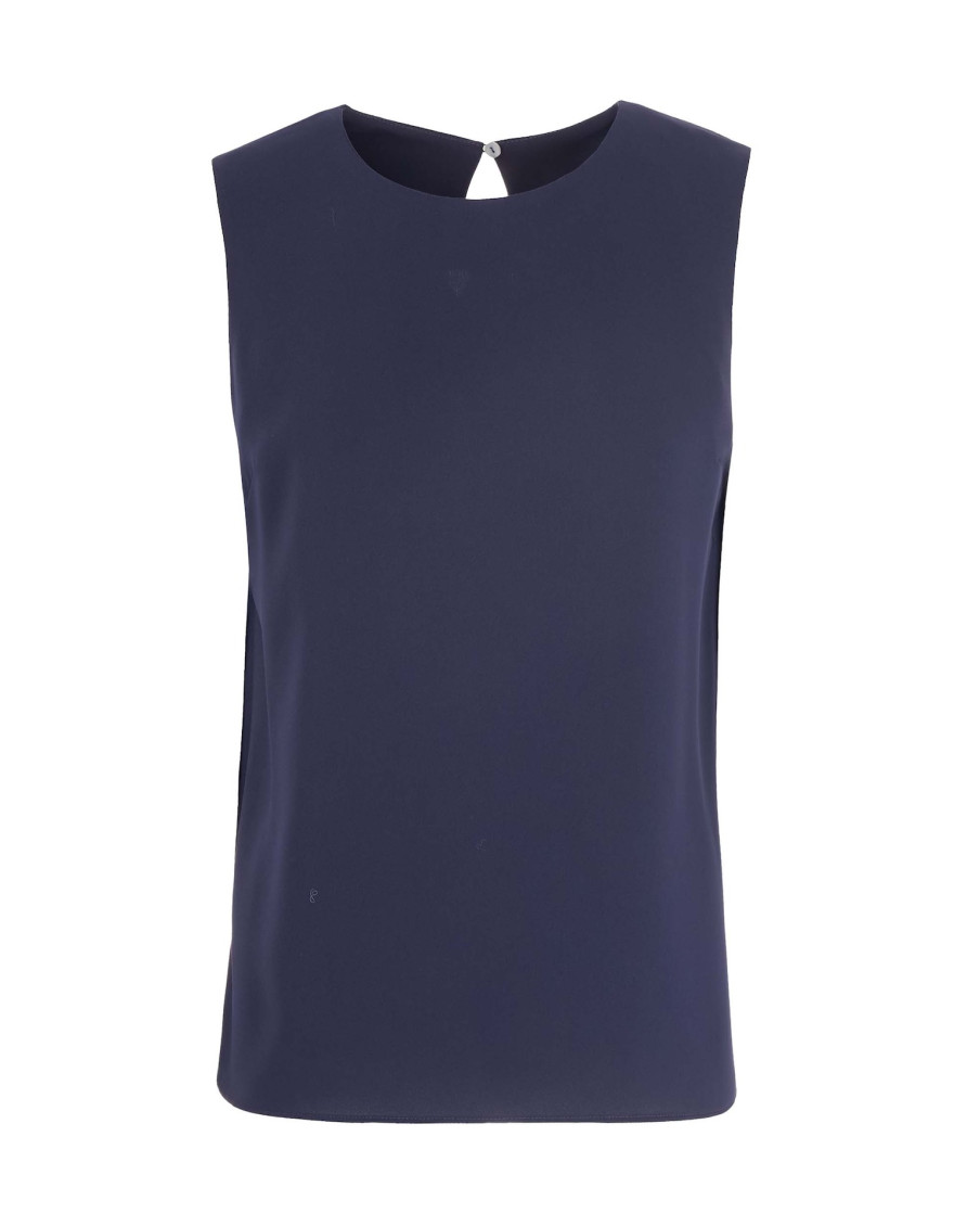 Blue Solid Round Neck Top