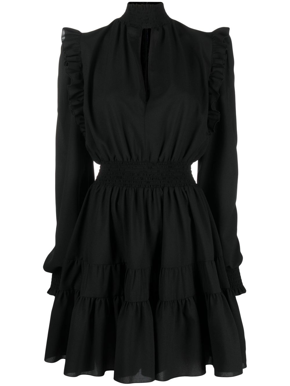 Ruched long-sleeve mini dress - Black