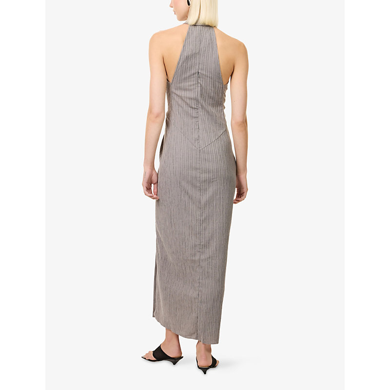 Womens Twist Knot Shirt Cotton-Blend Maxi Dress