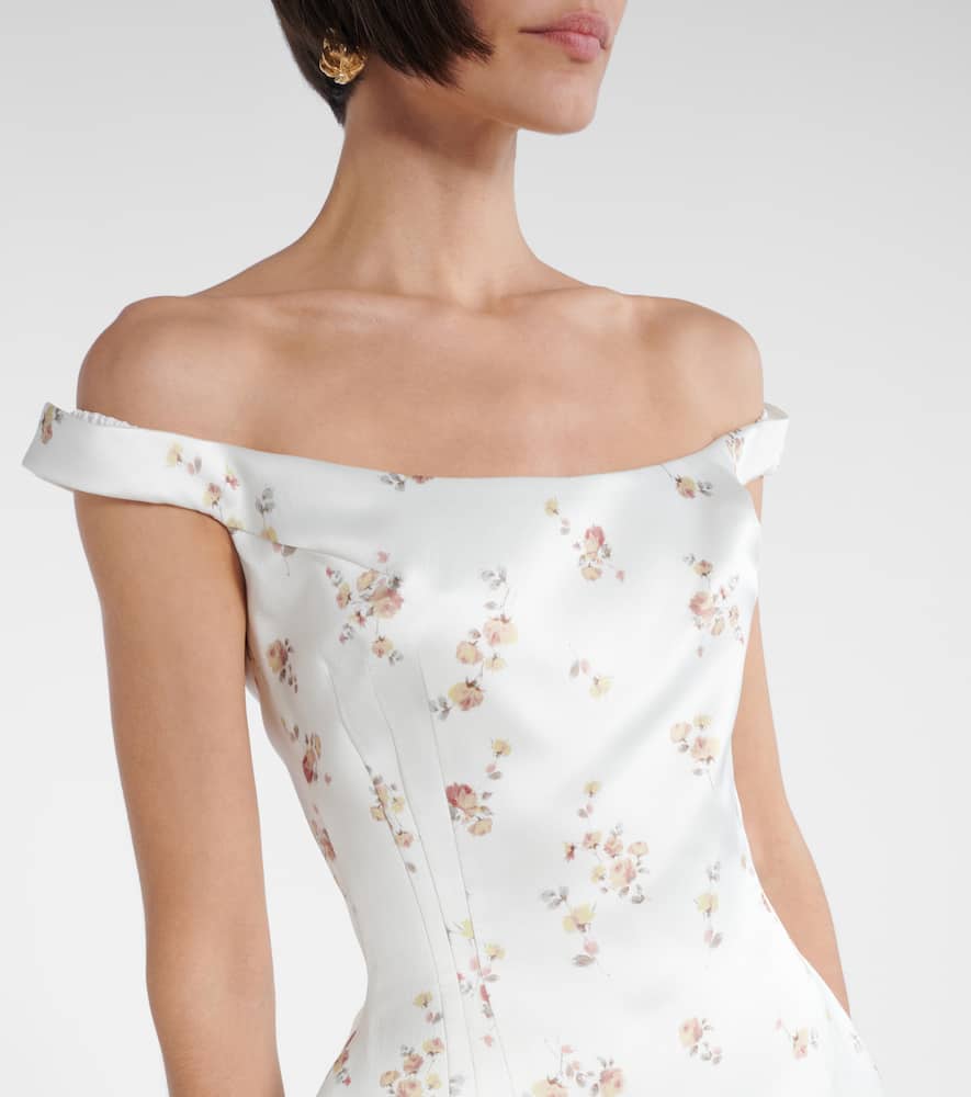 Floral off-shoulder silk minidress