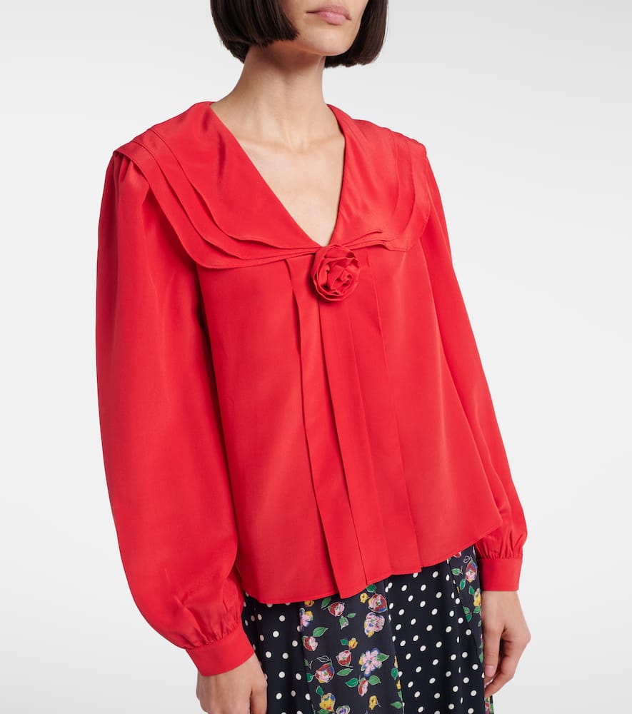 Emelin floral-appliqué silk blouse