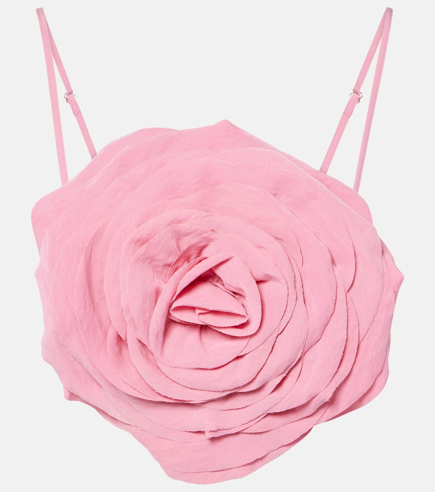 Floral-appliqué gabardine crop top